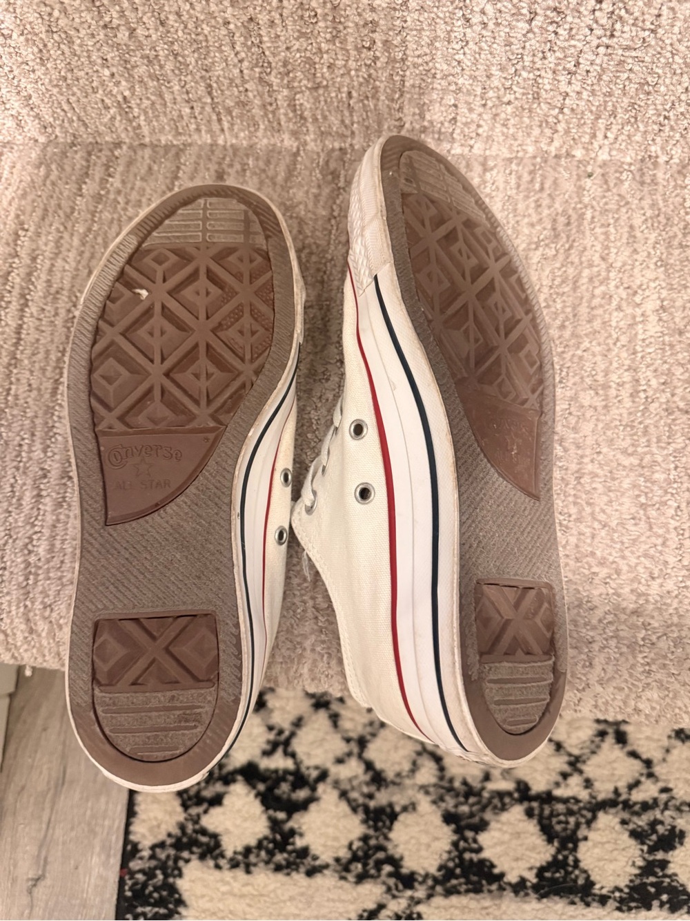 Converse Low Top Canvas Sneakers in White with Red Stripe - Picture 2 of 4
